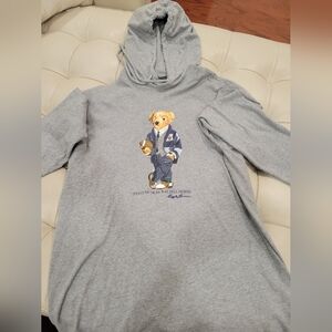 Polo by Ralph Lauren Gray Long Sleeve T-Shirt Hoodie with Bear Design